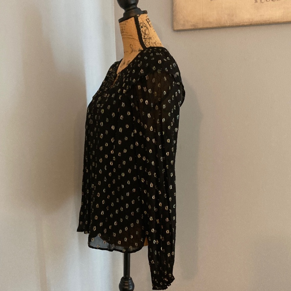 LOFT Black Blouse with Silver Sparkle Pattern Women Size Medium - Picture 2 of 11